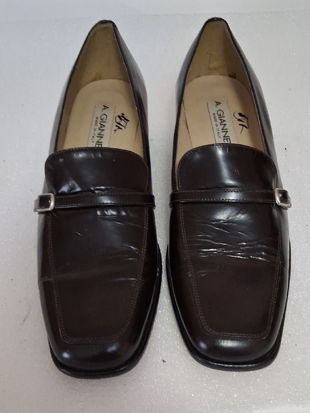 A. Giannetti Dark Brown Leather Slip-On Loafers with Strap Detail